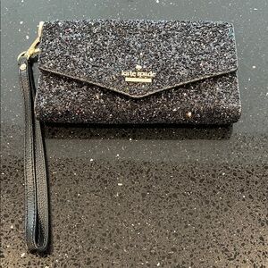 kate spade Laurel Way Black Glitter Envelope Wristlet with Multicolor Specks